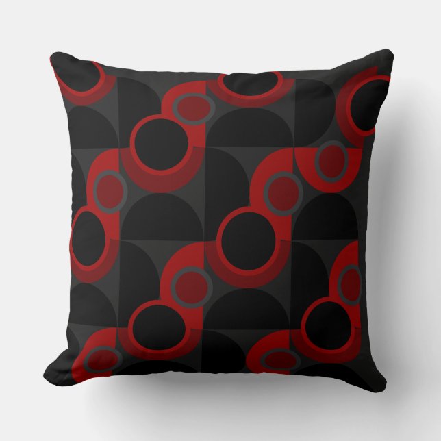 Coussin Mi-siècle moderne rouge, noir et gris (Recto)