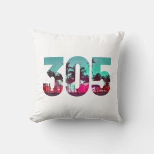 Coussin Miami 305 Zone Code Floride Palm Trees Vintage Pri