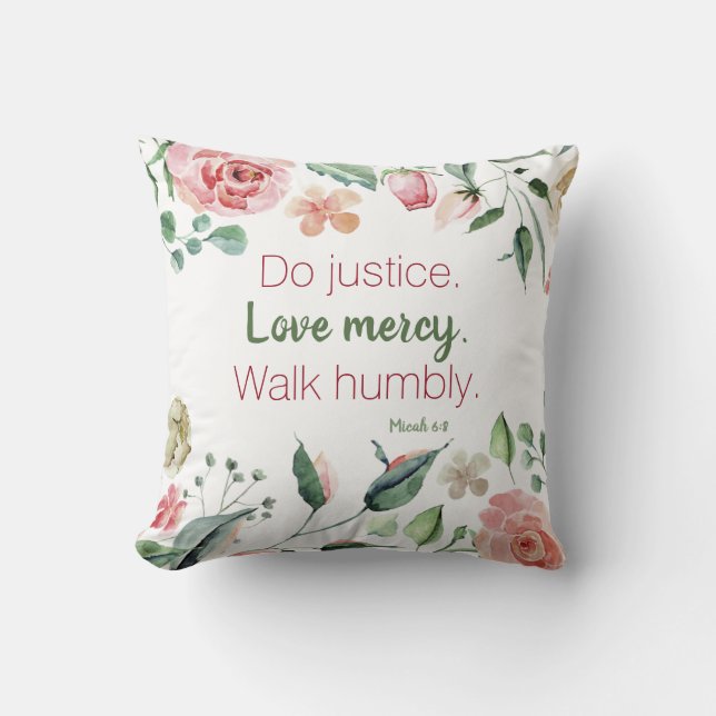 Coussin Micah 6:8 Aquarelle Florale Personnalisée (Recto)