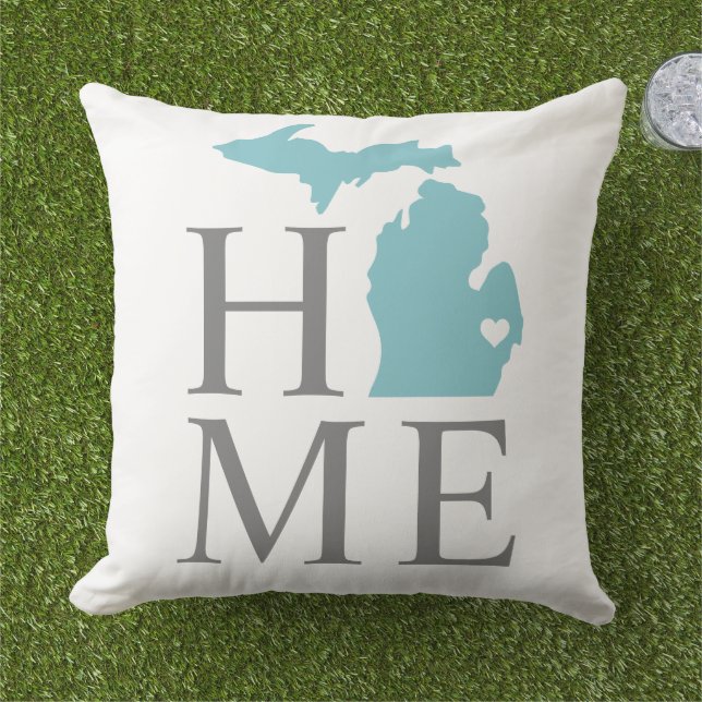 Coussin Michigan Accueil Aqua Blue Custom City Heart (Herbe)