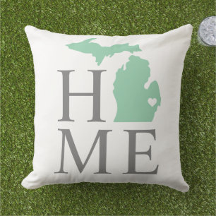 Coussin Michigan Accueil Mint État Gris Texte