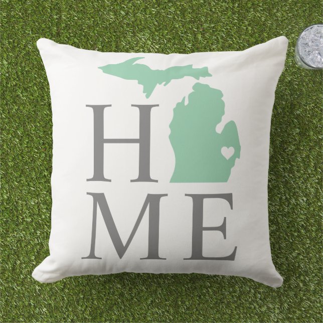 Coussin Michigan Accueil Mint État Gris Texte (Herbe)