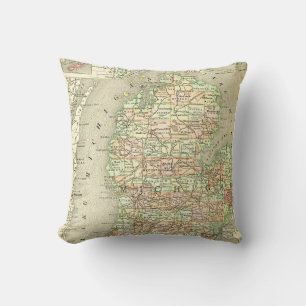 Coussin Michigan Antique Carte Colorée État Mitten
