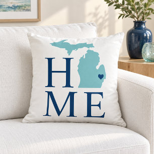 Coussin Michigan Maison Aqua État Navy Texte