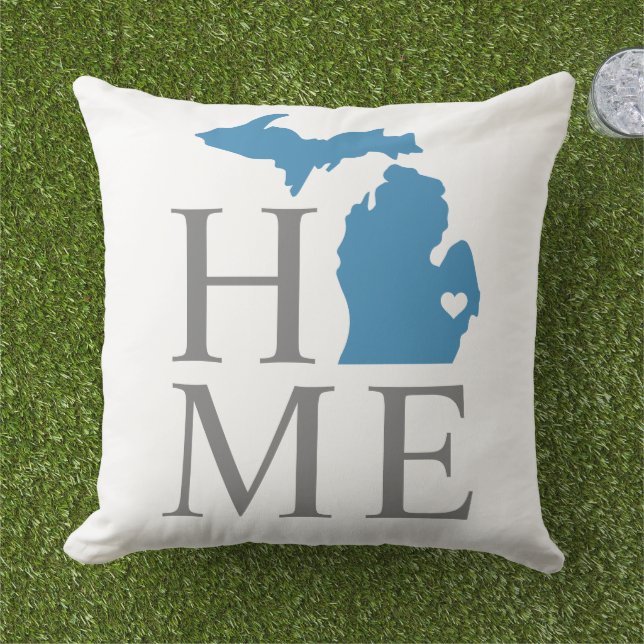 Coussin Michigan Maison Bleu État Gris Texte (Herbe)