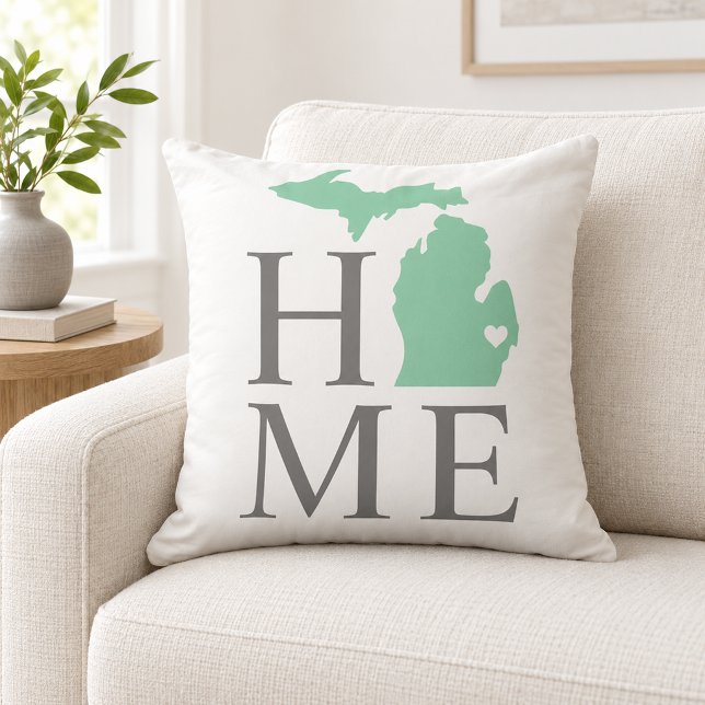 Coussin Michigan Maison État Gris Texte (Créateur téléchargé)