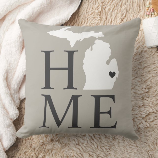 Coussin Michigan Maison Gris Blanc État Cœur (Couverture)