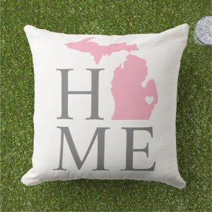Coussin Michigan Maison Rose État Gris Texte
