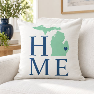 Coussin Michigan Maison Text Mint État Marine