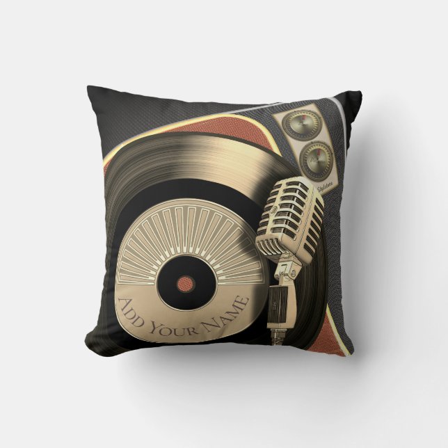 Coussin Microphone vintage et disque vinyle de rétro (Recto)