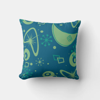 Coussin Mid Century Atomic Starburst Retro Blue Green