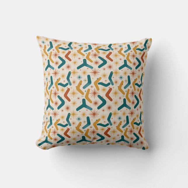 Coussin Mid-Century Modern Boomerang & Starburst Retro (Recto)
