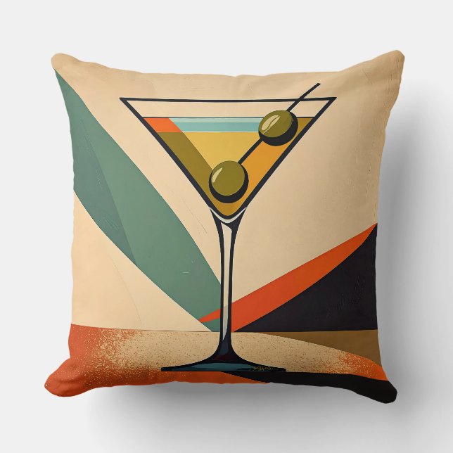 Coussin Mid Century Modern Color Block Martini Art (Recto)