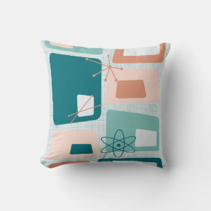 Coussin Mid Century Moderne Abstrait 18 Turquoise, Peach