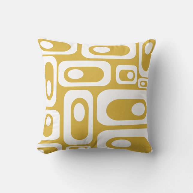 Coussin Mid Century moderne Motif de pod moutarde et blanc (Recto)
