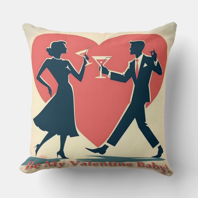 Coussin Mid Century Valentine moderne Hip Dancing Couple (Recto)