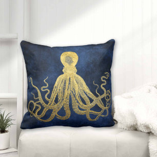 Coussin Midnight Blue Gold Octopus