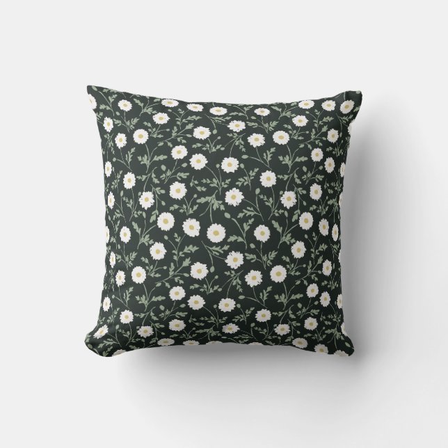 Coussin Midnight Garden Modern Farmhouse Daisy Pattern (Recto)