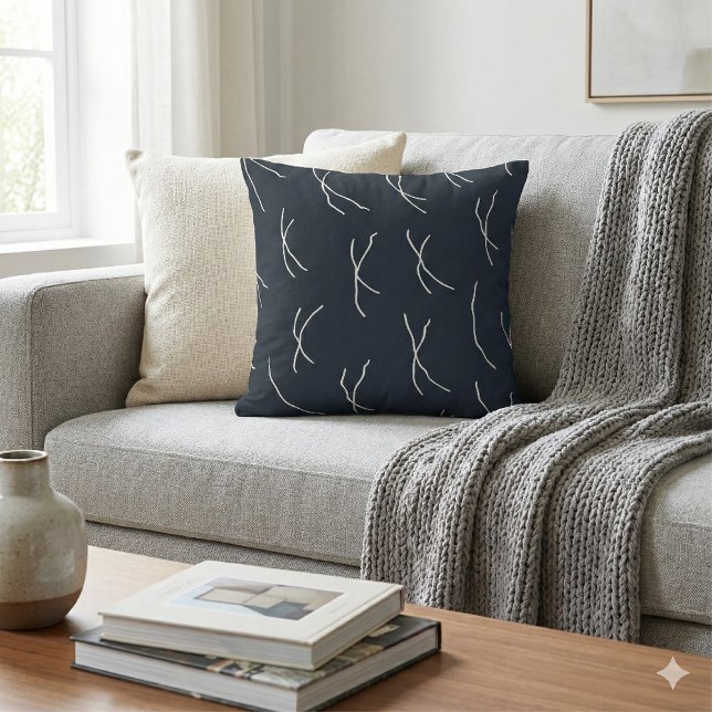 Coussin Midnight Garden Navy Abstract Sketchy Lines (Créateur téléchargé)