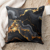Coussin Midnight Onyx & Gold Leaf Abstract Pillow (Couverture)