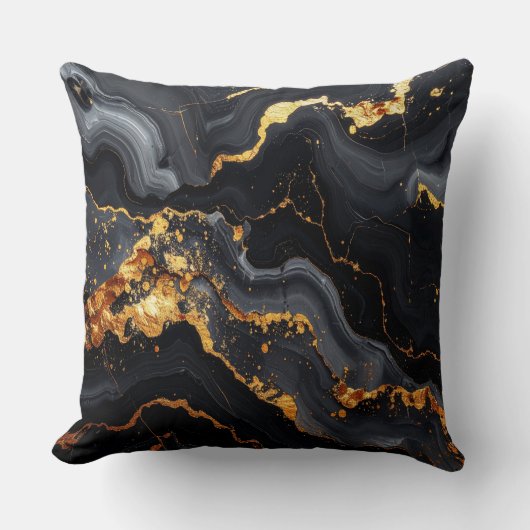 Coussin Midnight Onyx & Gold Leaf Abstract Pillow (Recto)