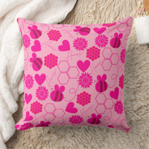 Coussin miel abeille vintage tournesol rose fleuri