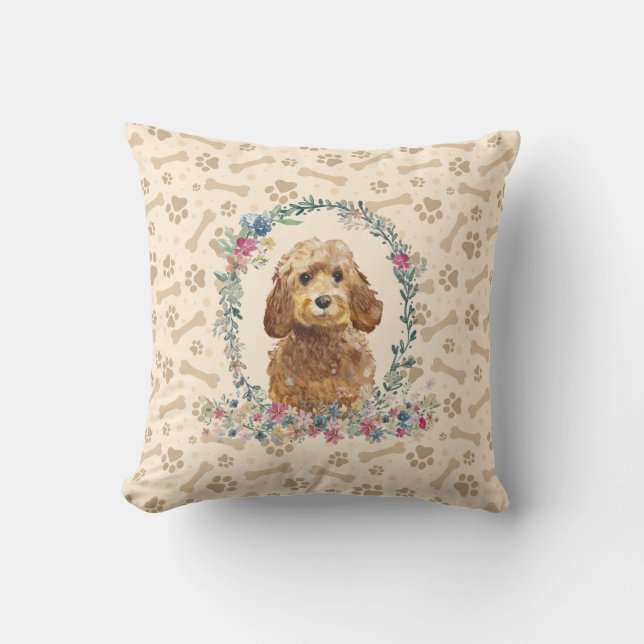Coussin Miel d'or Cockapoo Chien Empreinte de patte & Cute (Recto)