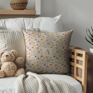 Coussin Mignon abeille de dessin animé fleur rose motif mo