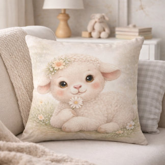 Coussin Mignon Agneau Bébé Avec Fleur Chambre Enfants Neut