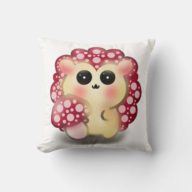 Coussin Mignon Art de Champignon Rouge Kawaii Hérisson (Recto)