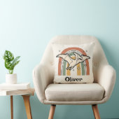 Coussin Mignon Boho Tons Terreux Dinosaure Volant & Arc-en (Chaise)