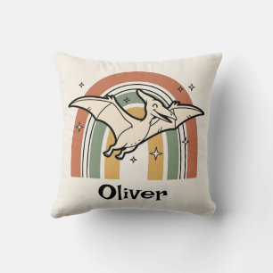 Coussin Mignon Boho Tons Terreux Dinosaure Volant & Arc-en