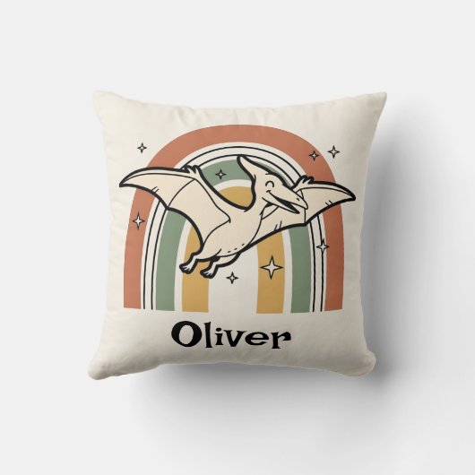 Coussin Mignon Boho Tons Terreux Dinosaure Volant & Arc-en (Verso)
