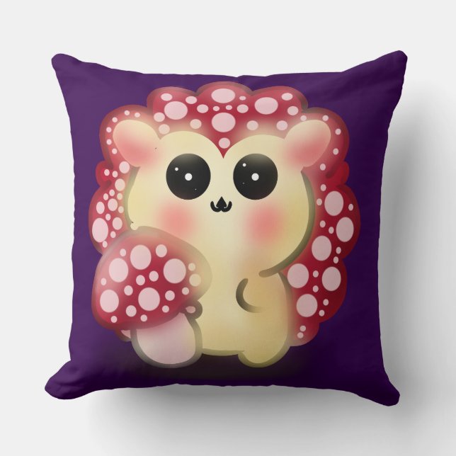 Coussin Mignon Champignon Rouge Kawaii Hérisson Toadstool  (Recto)