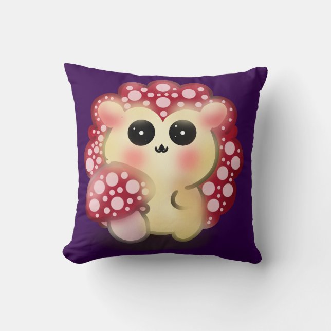 Coussin Mignon Champignon Rouge Kawaii Hérisson Toadstool  (Recto)