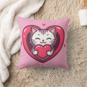 Coussin Mignon Chat Blanc avec Design de Kawaii Kitty Love (Couverture)