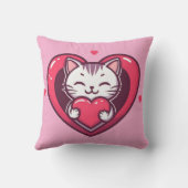 Coussin Mignon Chat Blanc avec Design de Kawaii Kitty Love (Verso)