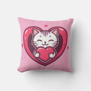 Coussin Mignon Chat Blanc avec Design de Kawaii Kitty Love
