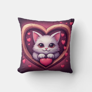 Coussin Mignon Chat Blanc avec Design Kawaii Kitty Love