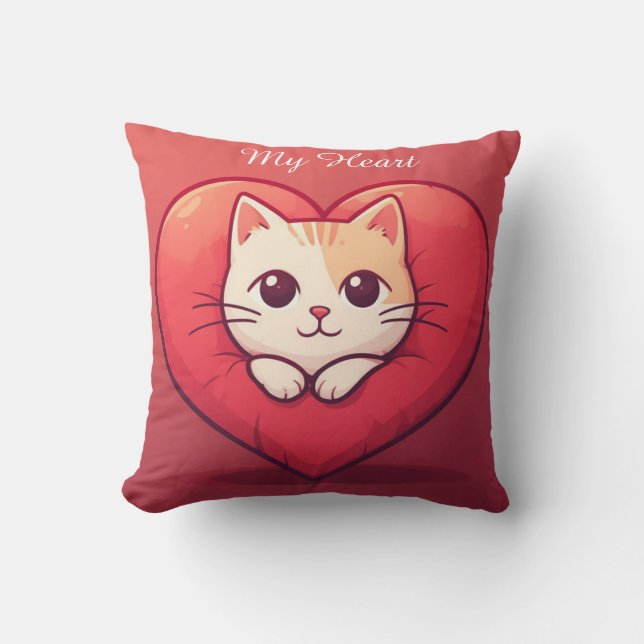 Coussin Mignon Chat Blanc avec Design Kawaii Kitty Love (Recto)