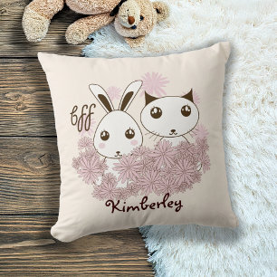 Coussin Mignon Chat et Lapin Animaux Meilleurs Amis Enfant