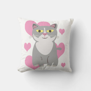 Coussin Mignon Chat Gris Amour Dessin Animé Design de Fun 