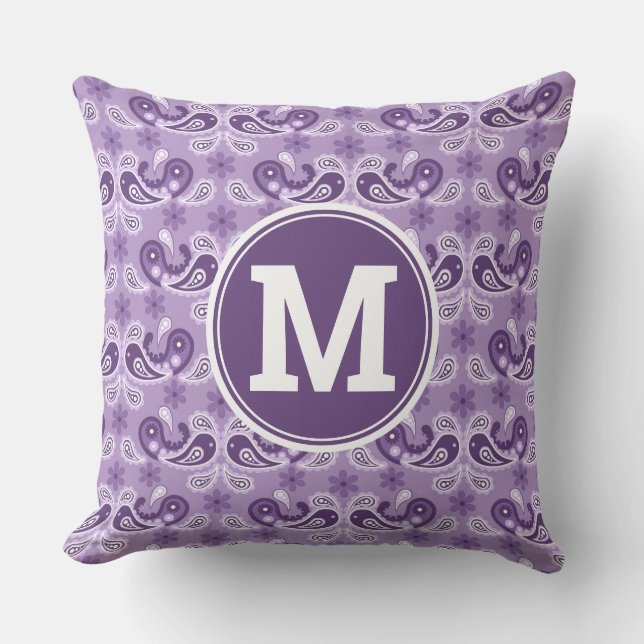 Coussin Mignon Chic Décontracté Violet et blanc Paisley Mo (Recto)