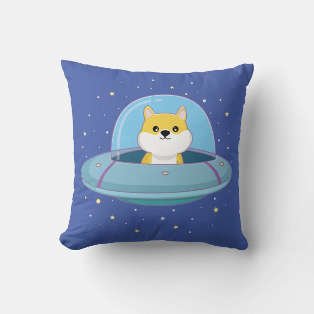 Coussin mignon chien alien volant alien soucoupe (Recto)