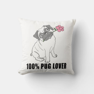 Coussin Mignon Chien Mâtin Carlin Maman Fourrure Noir Blan