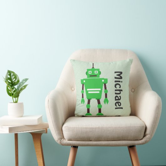 Coussin mignon de robot, vert, blanc, noir (Chaise)