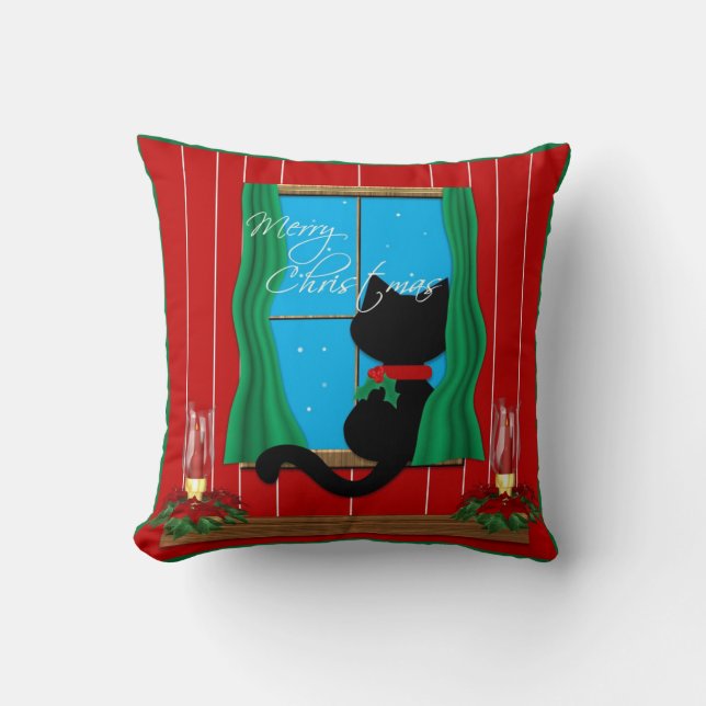 Coussin mignon de vacances de Joyeux Noël de chat (Recto)