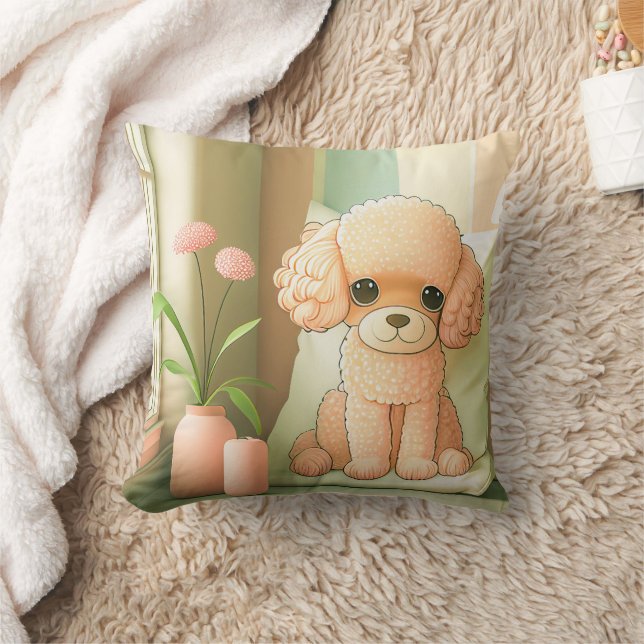 Coussin Mignon Dessin de Chiot Caniche Adorable | (Couverture)