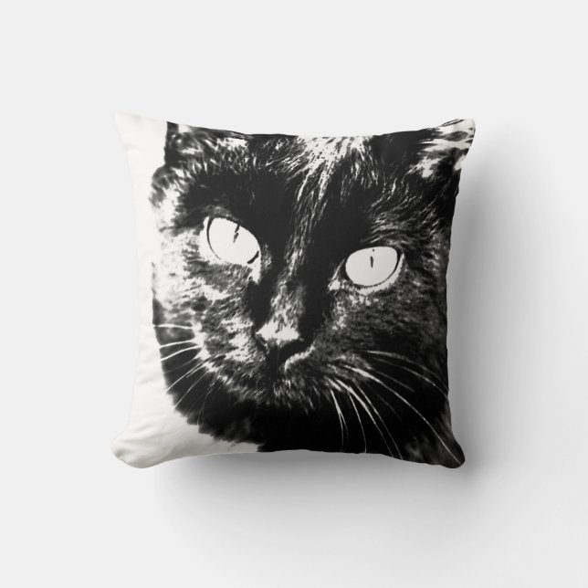 Coussin Mignon Dessin Funky de Chat / Chaton Noir et Blanc (Recto)