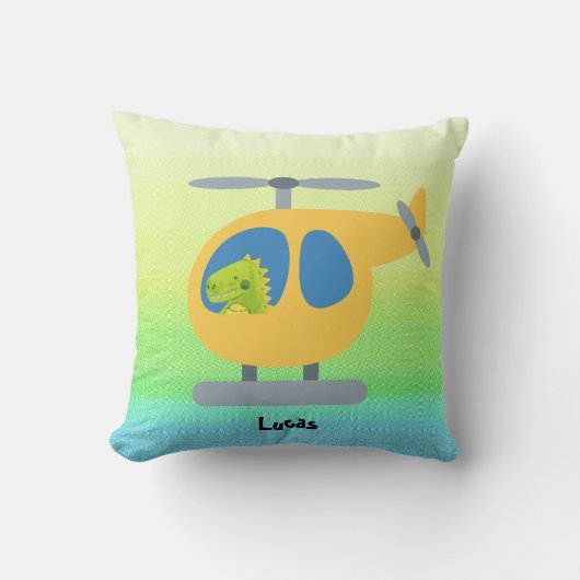 Coussin mignon drôle dino volant hélicoptère jaune do-it-y (Recto)